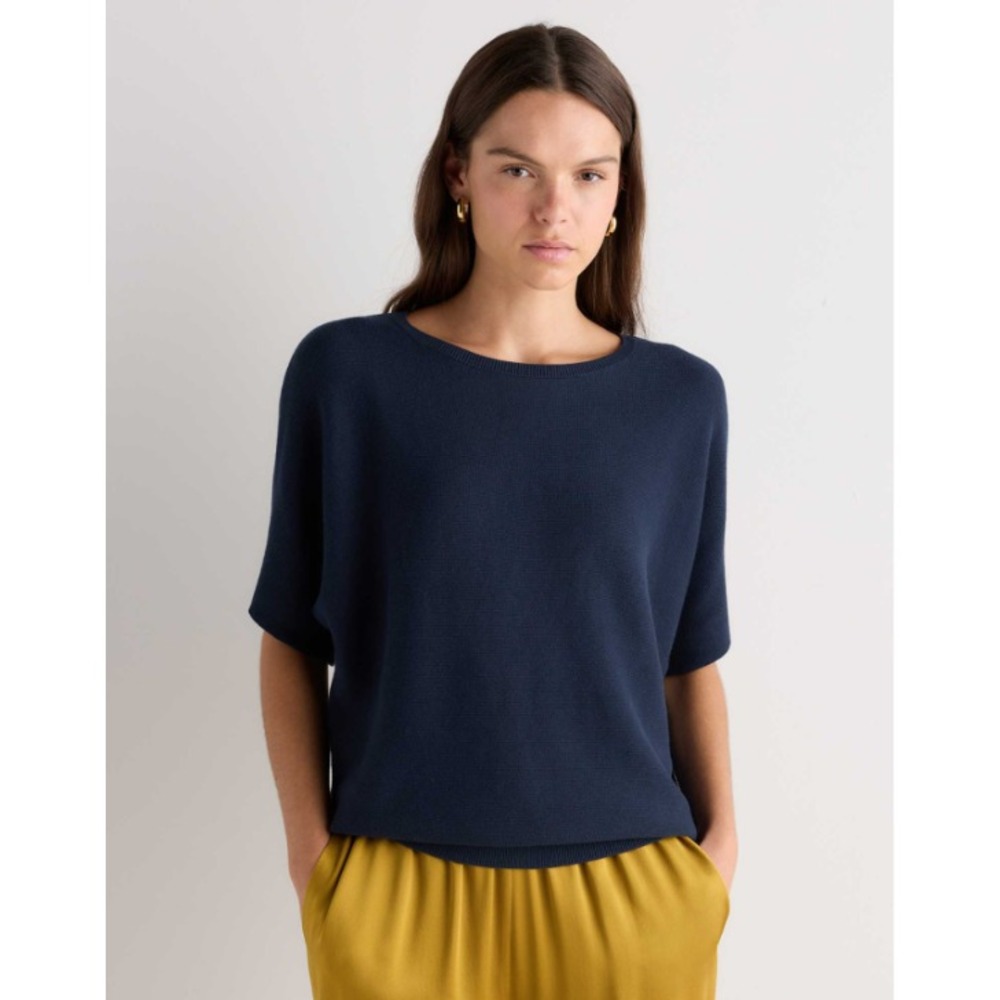 Quince Womens Lightweight Cotton Cashmere Link Stitch Dolman Sweater Large